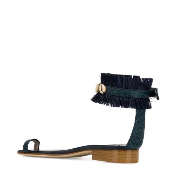 Leandra Medine Blue Leather & Fringe Sandals - Picture 4 of 6
